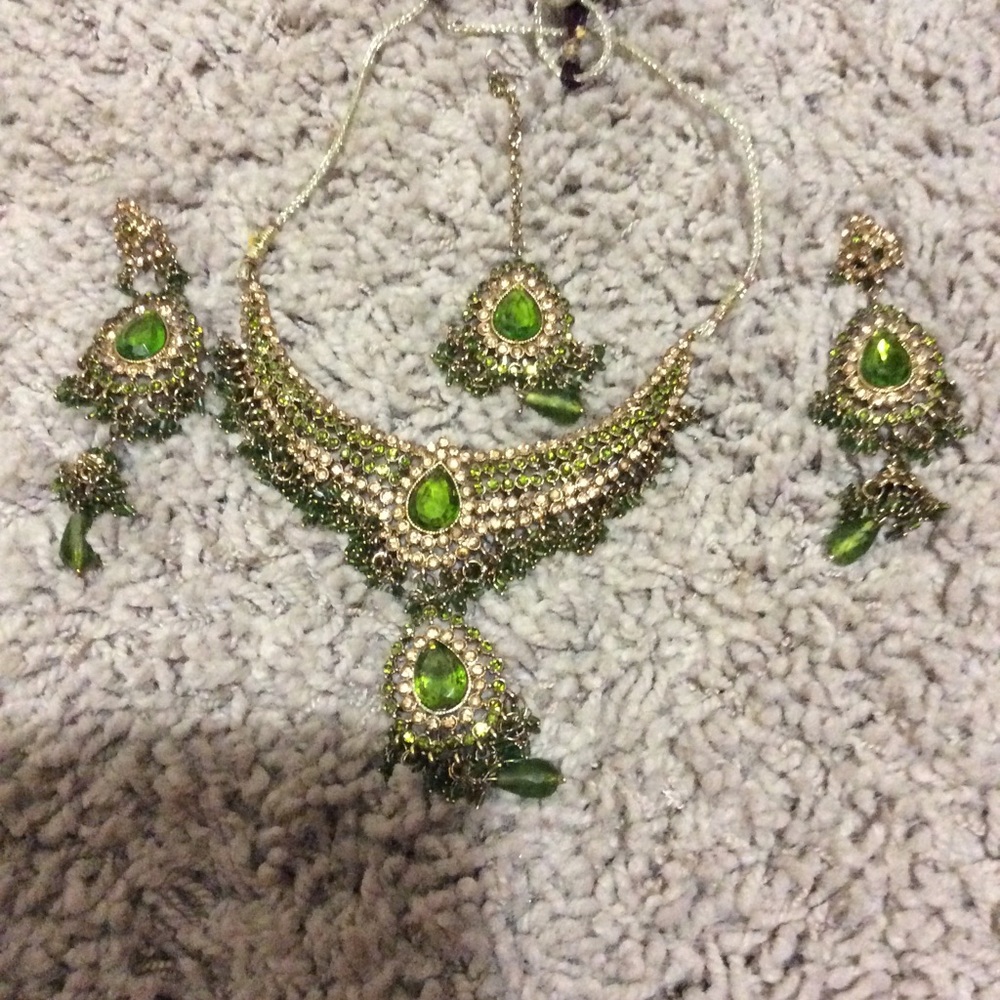 Polki indian jewelry necklace set headpiece